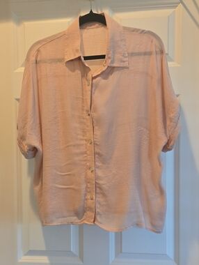 Light Peach Button-Front Short Sleeve Shirt